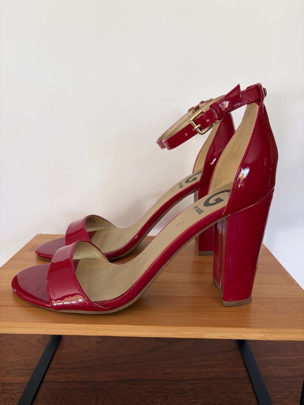 G by Guess 8.5 M Red Patent Block High Heel Open Toe Shoes w. Ankle Strap Sexy!